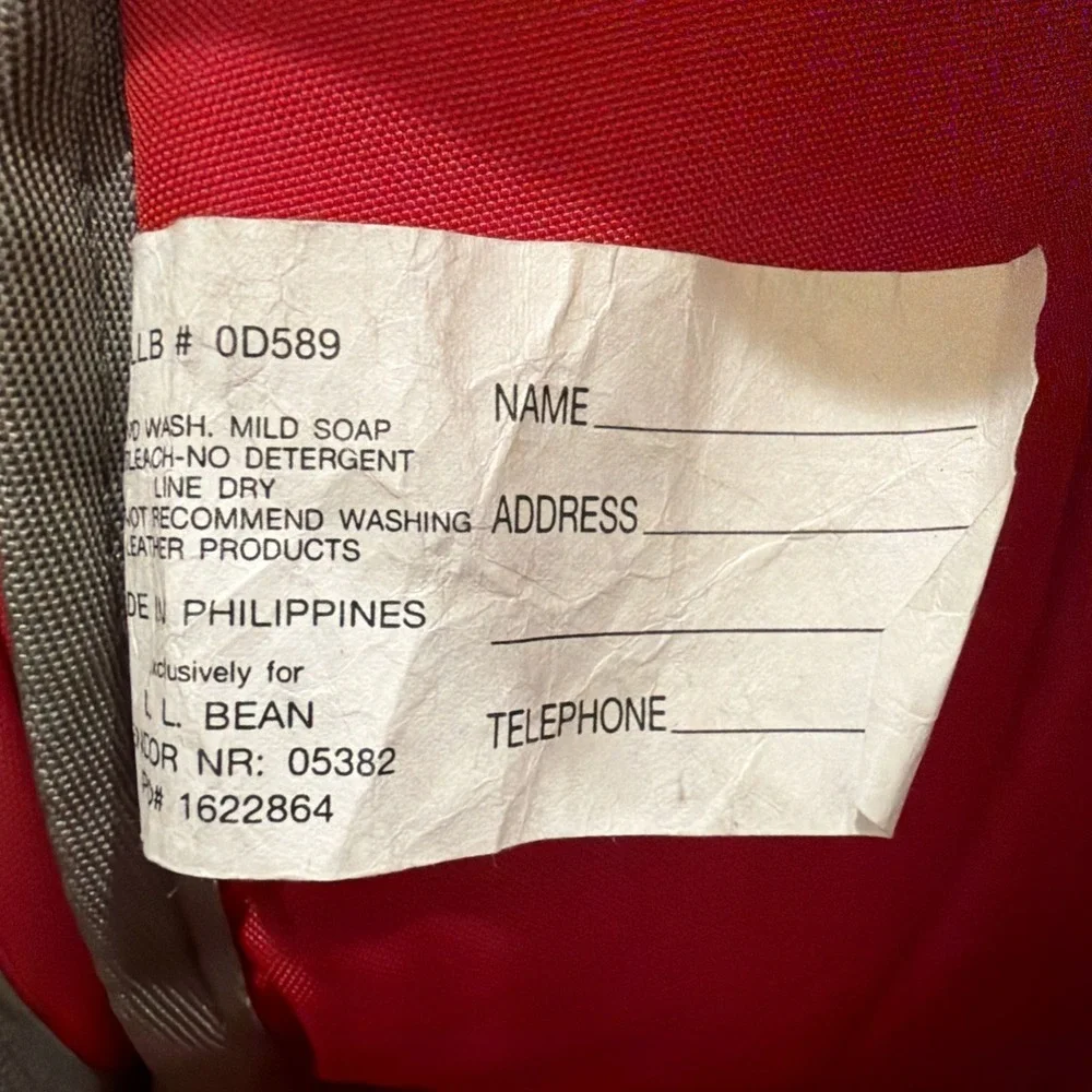 LL Bean Reflective Red Backpack Book Bag Personalized MJK Strap Zip Vintage 90s